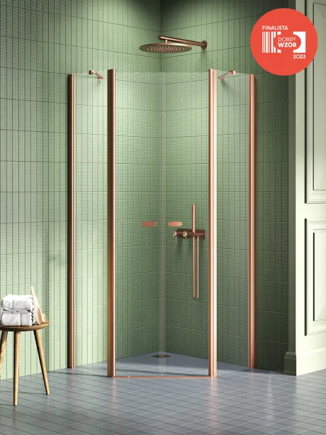 Kabina prysznicowa New Soleo Copper Brushed, pięciokątna, drzwi podwójne