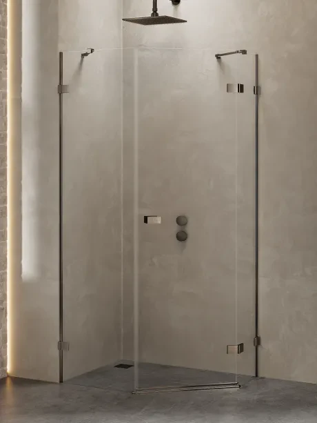 Kabina prysznicowa Avexa Gunmetal Brushed, pięciokątna, asymetryczna