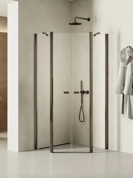 Kabina prysznicowa New Soleo Gunmetal Brushed, pięciokątna, drzwi podwójne
