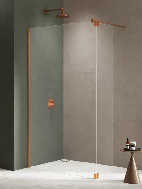 Kabina prysznicowa NESTA COPPER BRUSHED WALK-IN U + dodatkowe skrzydło wahadłowe