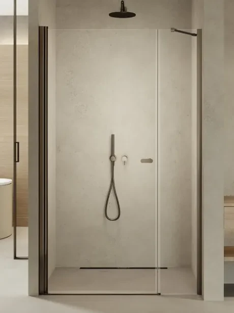 Drzwi wnękowe New Soleo Gunmetal Brushed, pojedyncze, wahadłowe, z dodatkową ścianką