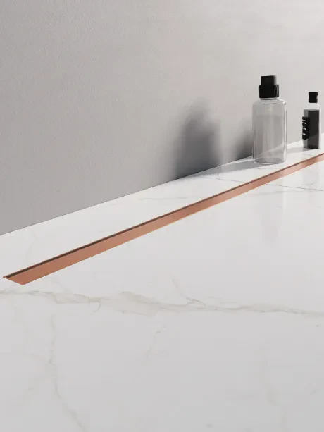 Odwodnienie liniowe Visio Slim Copper, z rusztem szczotkowanym w kolorze miedzianym