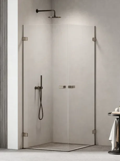 Kabina prysznicowa OXIA GUNMETAL BRUSHED drzwi podwójne wahadłowe, zawias przy ścianie