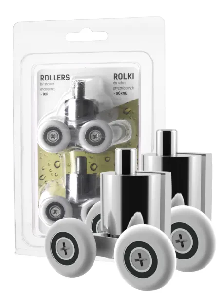 Rolki dolne, do przesuwnych kabin prysznicowych, grubość 5mm. Materiał metal.