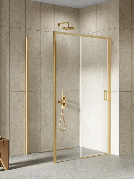 Kabina prysznicowa Prime Gold Brushed, drzwi przesuwne od ściany
