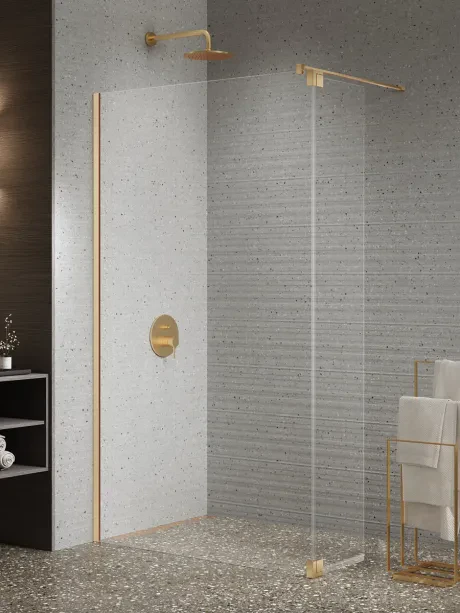 Kabina prysznicowa NESTA GOLD BRUSHED WALK-IN U + dodatkowe skrzydło wahadłowe