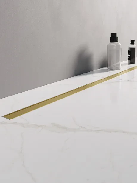 Odwodnienie liniowe Visio Slim Gold Brushed, z rusztem szczotkowanym w kolorze złotym