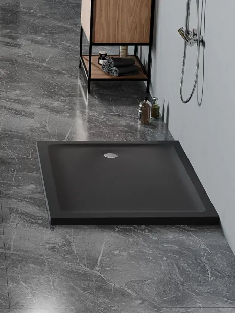 Brodzik akrylowy Mild Satin Black Prostokątny w kolorze czarnym, wysokość 4,5cm
