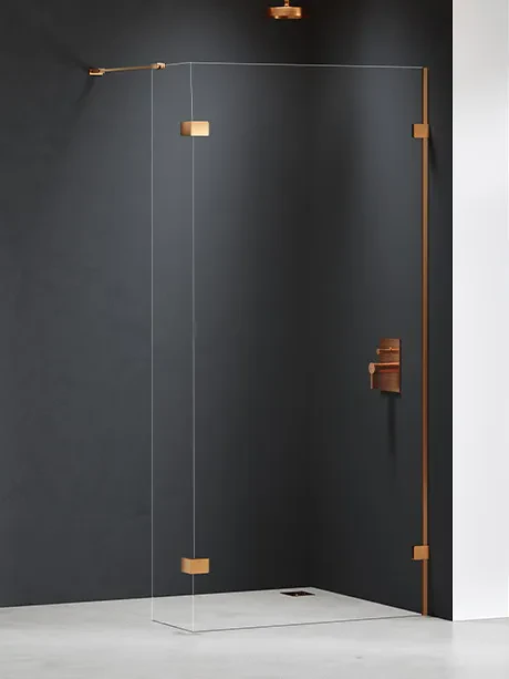 Kabina prysznicowa walk in Eventa Copper Brushed. Jednoelementowa, z dodatkową ścianką